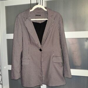 Adrianna Papell Blazer Large Black White Red Check One Button Tailored Jacket
